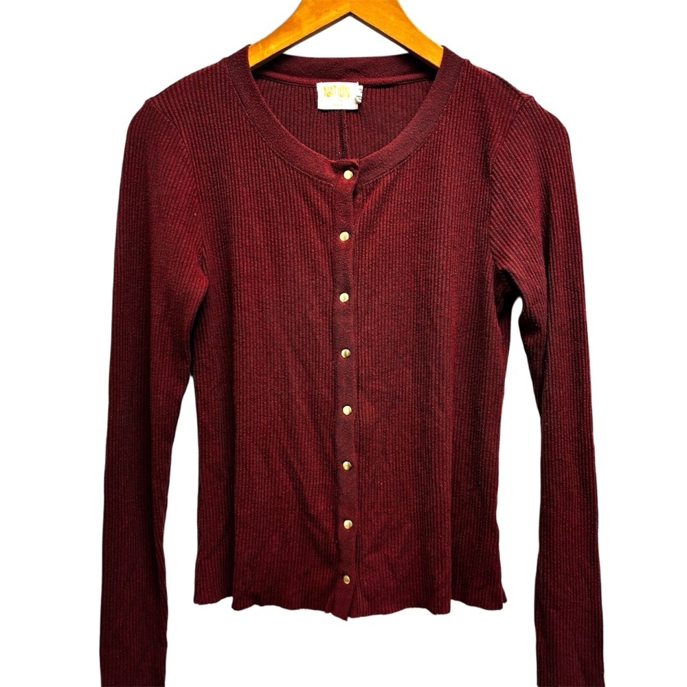Nation LTD Nona Burgundy Cardigan Button Front Ribbed Soft